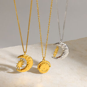 Simple Classic Sun Star Moon Stainless Steel Waterproof Gold Color Women's Pendant Necklaces h5 Picture3
