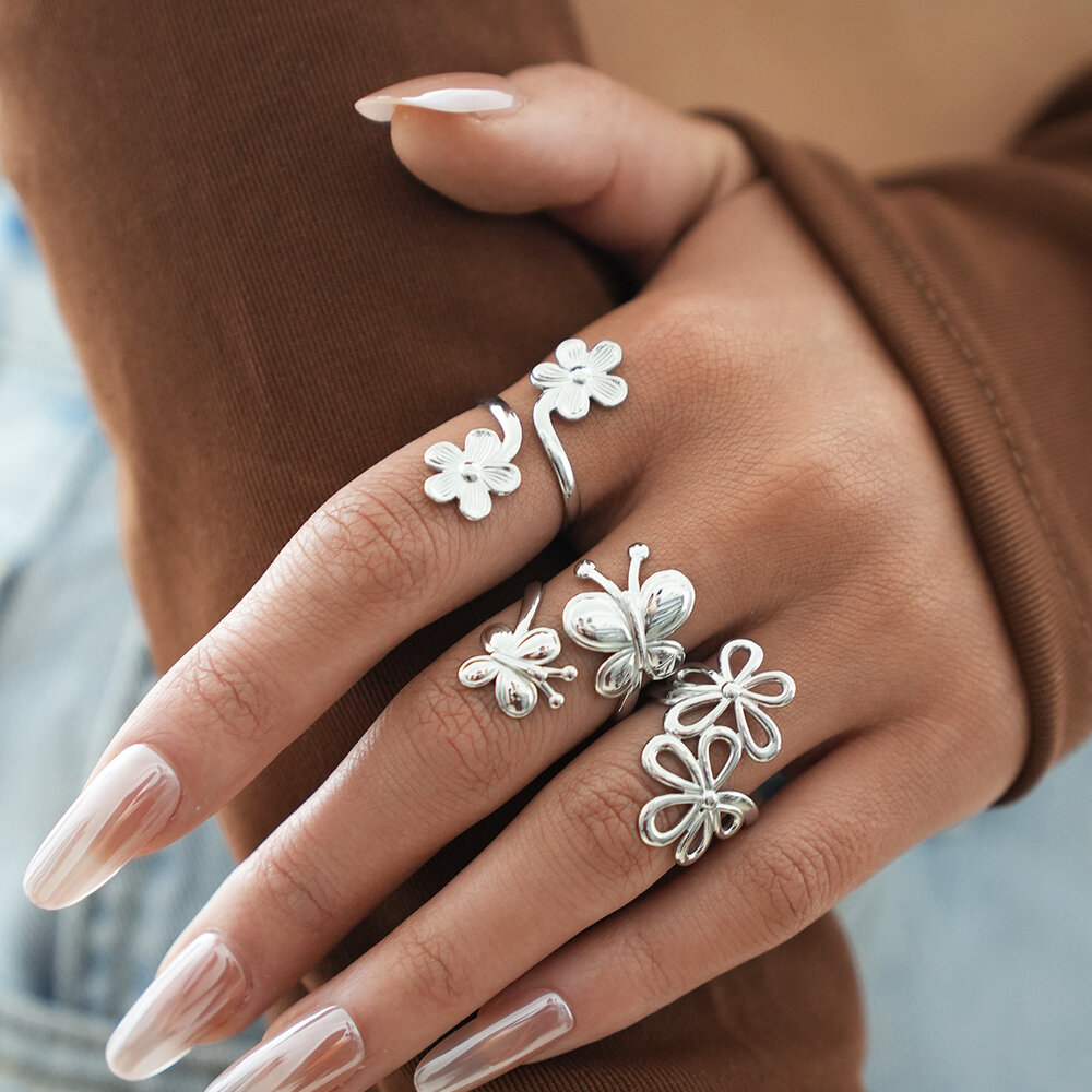 Daily Flower Butterfly Stainless Steel Waterproof No Plating Material Statement Rings Picture3