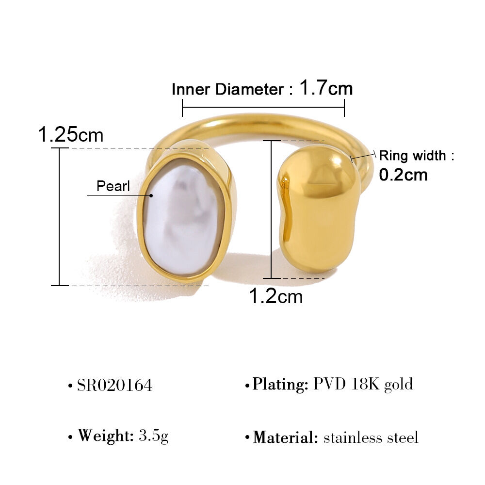 Retro Irregular Shape Stainless Steel Waterproof Gold Color Artificial Pearl Statement Rings 