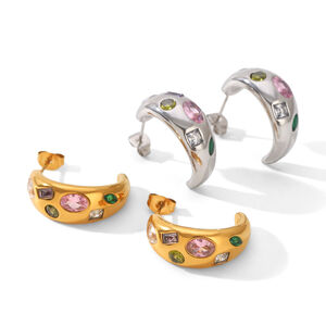 Daily Stainless Steel Waterproof Gold Color Zircon Women's Stud Earrings h5 Picture5