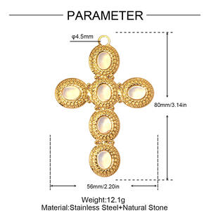 Classic Series Diy Cross Stainless Steel Waterproof Gold Color Natural Stone Women's Pendants h5