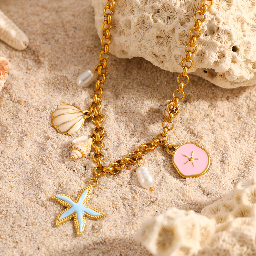 Vacation Turtle Shell Starfish Stainless Steel Waterproof Gold Color Women's Basic Necklaces Picture2