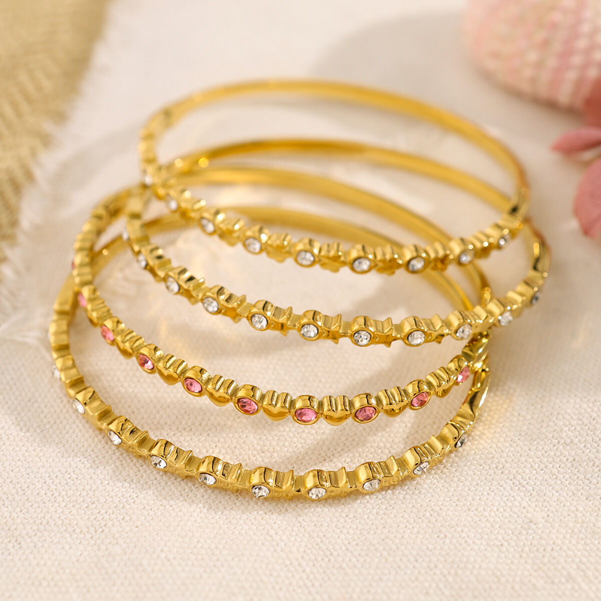 Heart & Star Stainless Steel Gold Color Crystal Women's Bangles 2