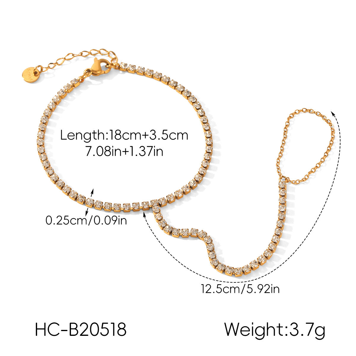 Simple Stainless Steel Waterproof Gold Color Zircon Women's Hand Chain Picture2