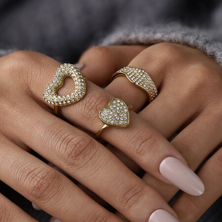 Heart Butterfly Stainless Steel Gold Color Crystal Women's Gemstone Rings 2