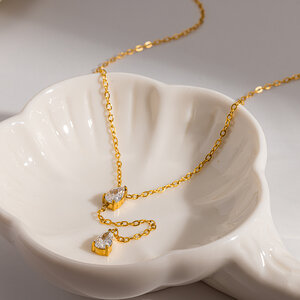 Simple Luxury Droplet Stainless Steel Waterproof Gold Color Zircon Women's Pendant Necklaces h5 Picture5