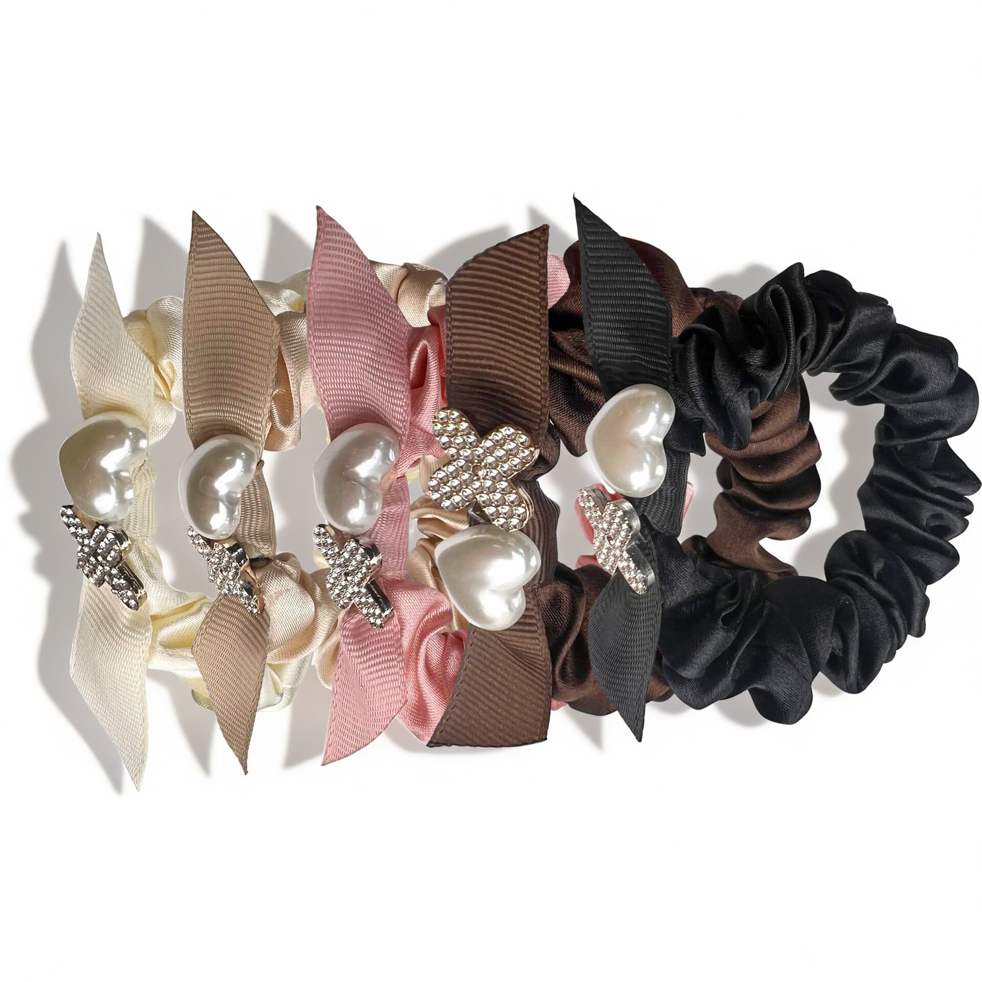 Romantic Series Sweet Heart Bow Knot Fabric Women's Scrunchies Picture2