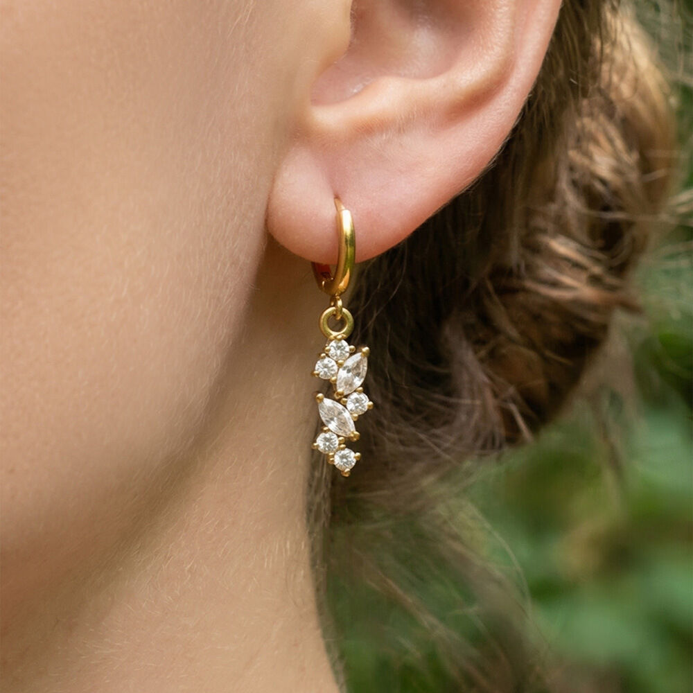Boucles d'oreilles pendantes pour femmes, en acier inoxydable étanche, couleur or, avec zircon. 2