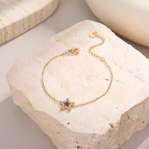 Bracciale da donna semplice, retrò, con catena a stella in acciaio inossidabile, impermeabile, color oro. h5 Immagine3