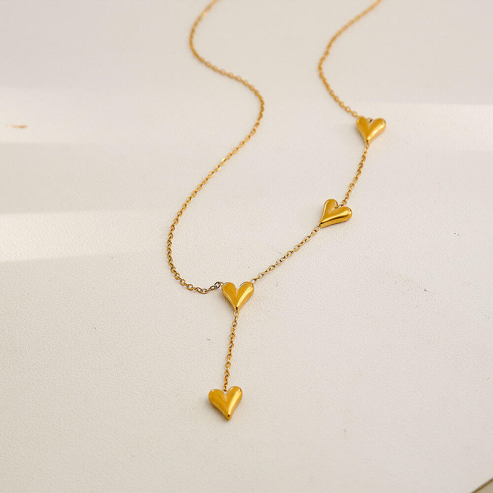 Simple Series Elegant Heart Chain Stainless Steel Waterproof   Gold Color  Women's Chain Necklaces 