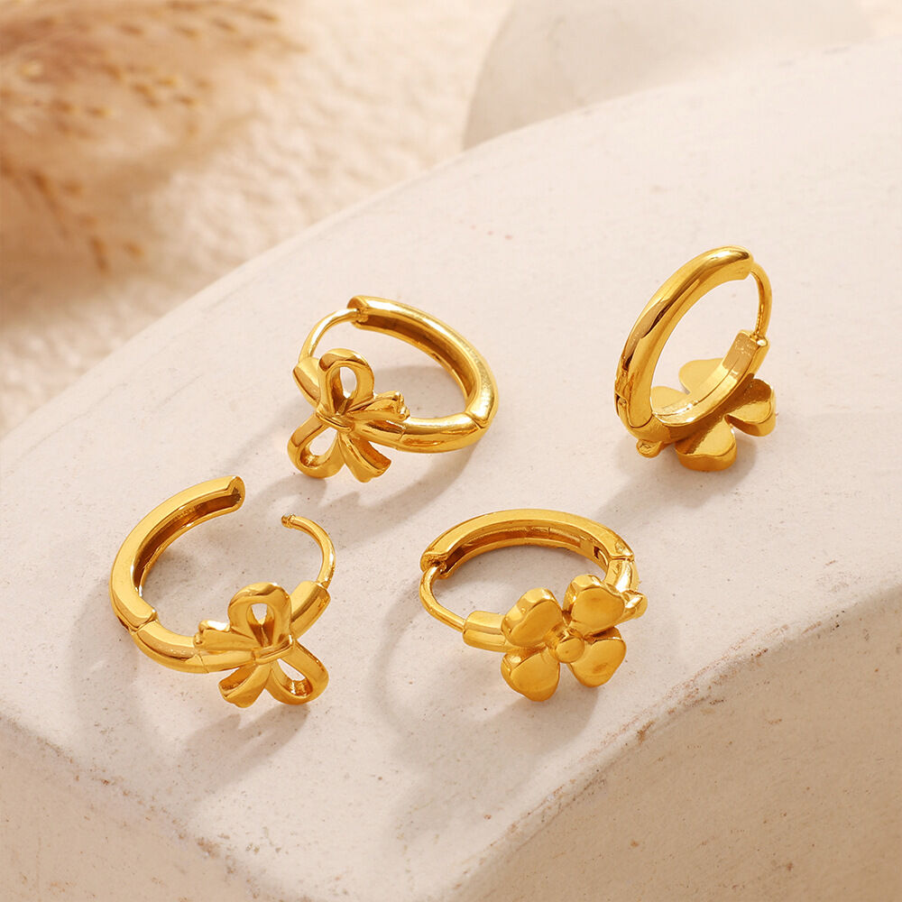 Simple Series Daily Bow Knot Edelstahl wasserdicht goldfarbene Damen-Creolen Bild2