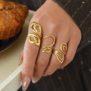Simple Series Daily Irregular Shape Lines Stainless Steel Waterproof Gold Color Statement Rings h5 Picture5