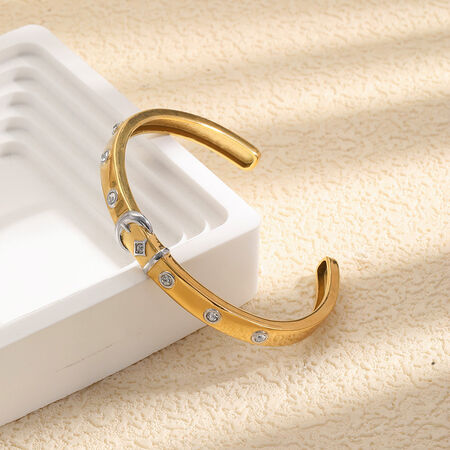 Simple Moon Edelstahl-Armbänder für Damen, wasserdicht, goldfarben, mit Zirkonia