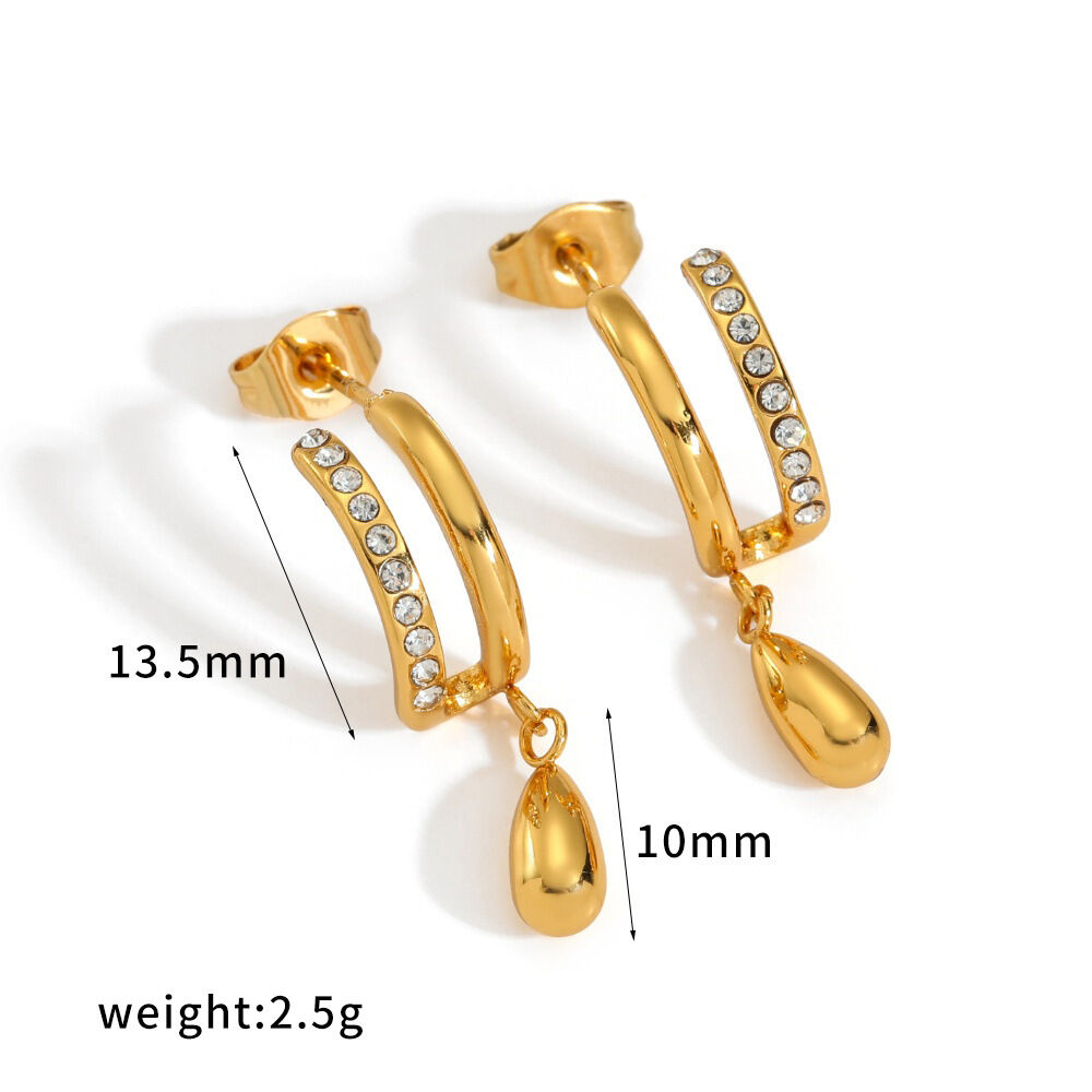 Simple Droplet Moon Shape Stainless Steel Waterproof Gold Color Rhinestone Women's Dangle Earrings