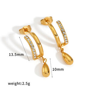 Simple Droplet Moon Shape Stainless Steel Waterproof Gold Color Rhinestone Women's Dangle Earrings h5