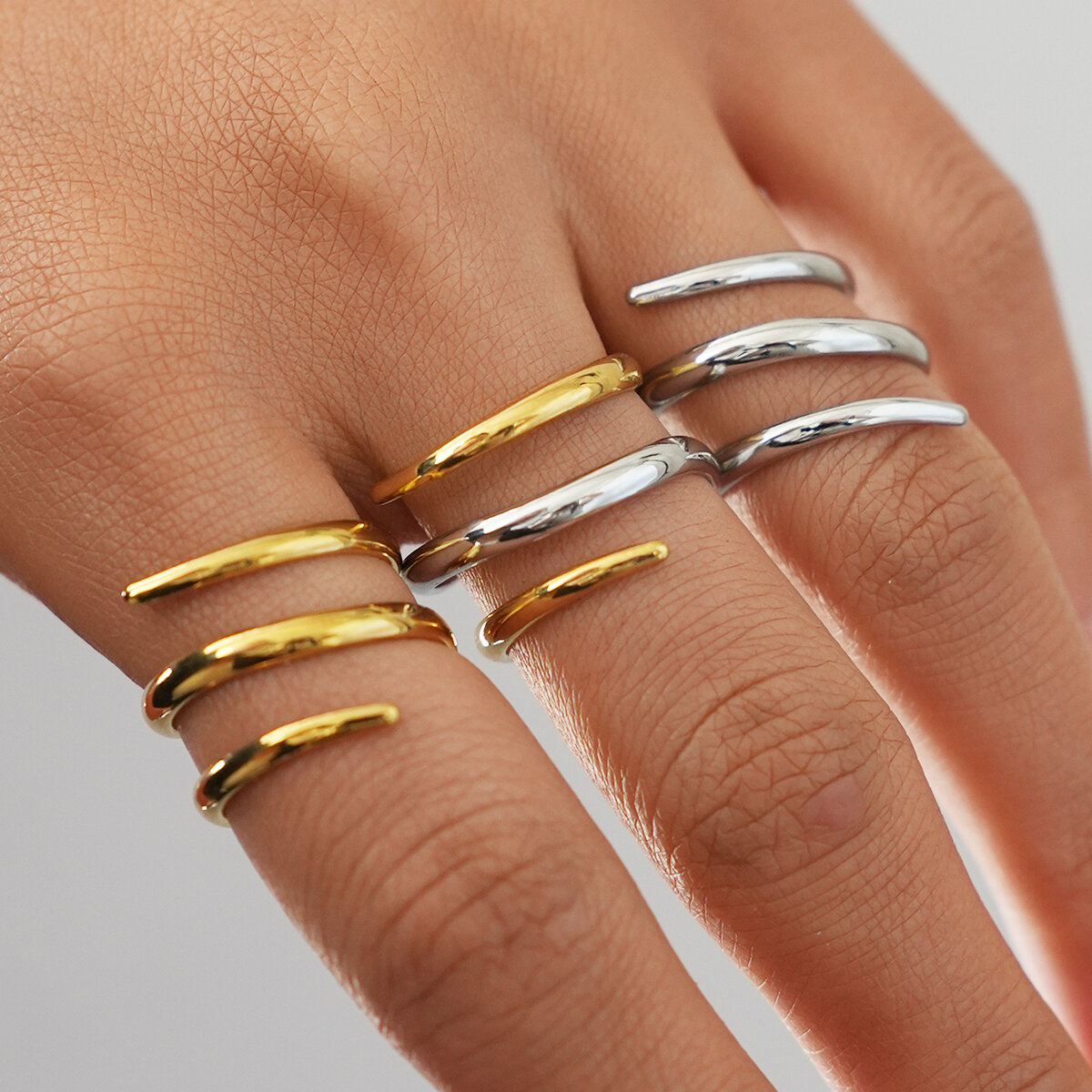 Simple Minimalism Daily Irregular Shape Lines Stainless Steel Waterproof   Gold Color  Statement Rings