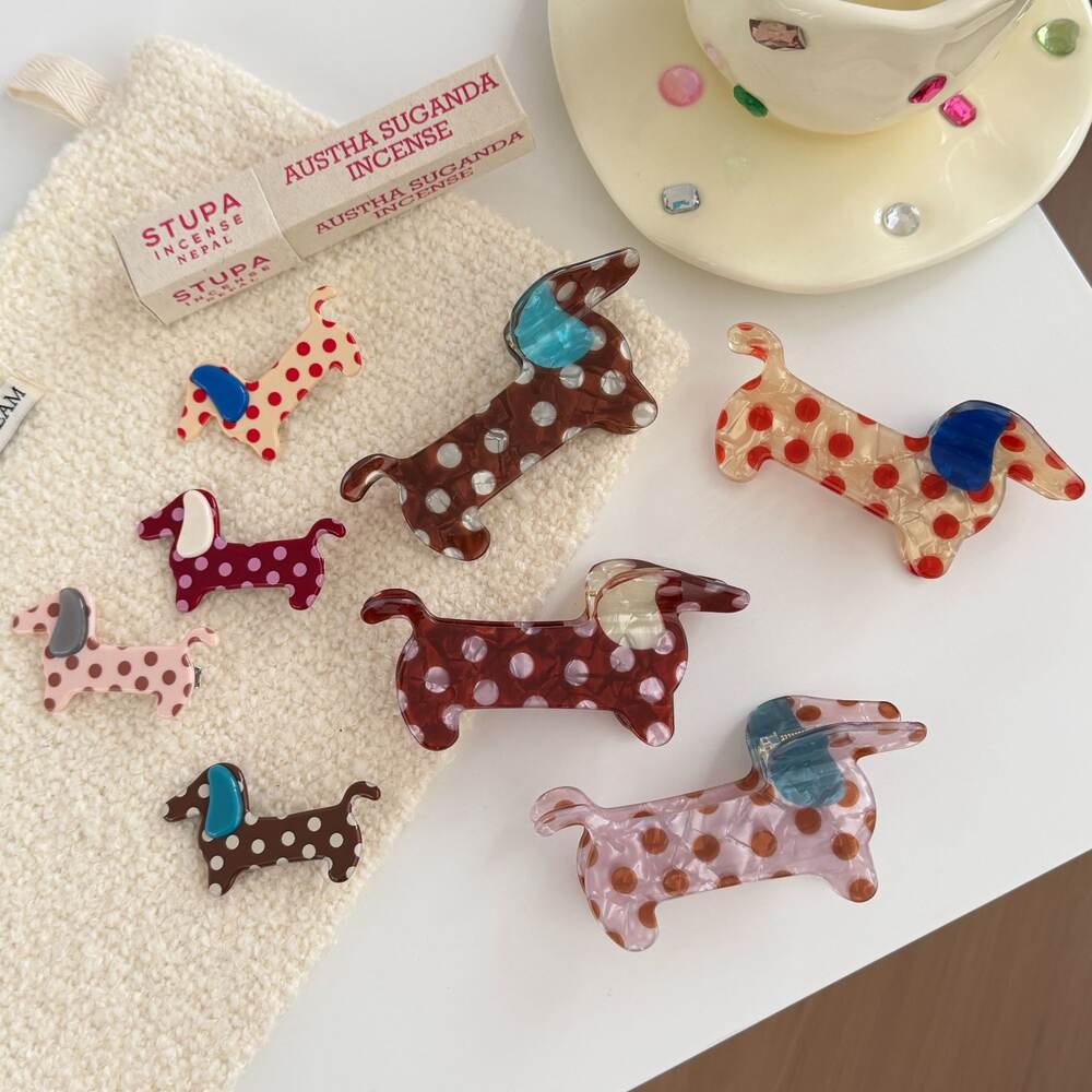 Pinces à cheveux pour femmes avec motif teckel à pois mignons h5Image3