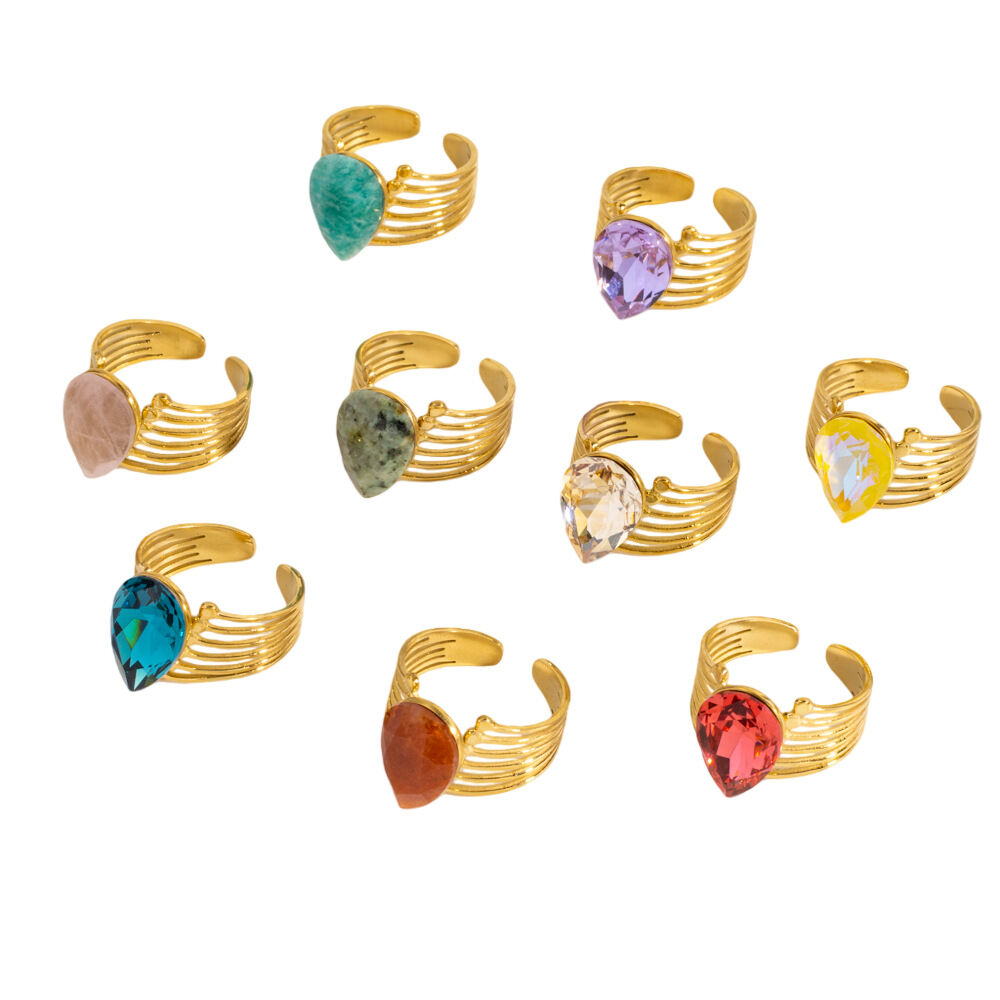 Luxurious Series Daily Droplet Irregular Shape Natural Stones Gold Color Women's Gemstone Rings h5 Picture5