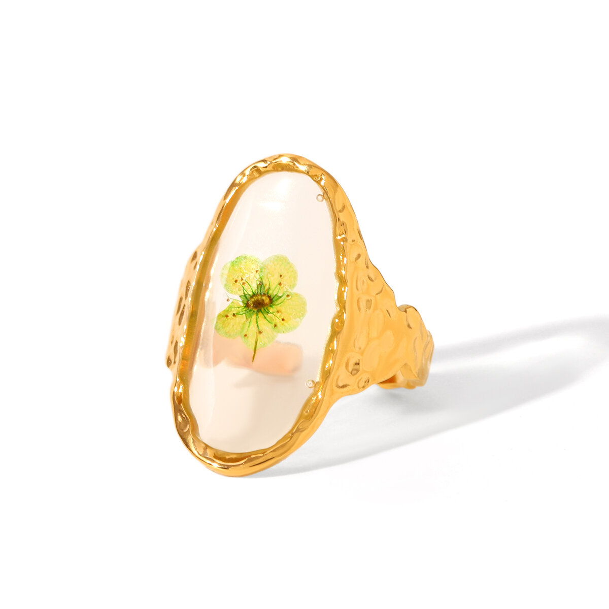 Daily Flower Stainless Steel Waterproof Gold Color Statement Rings 