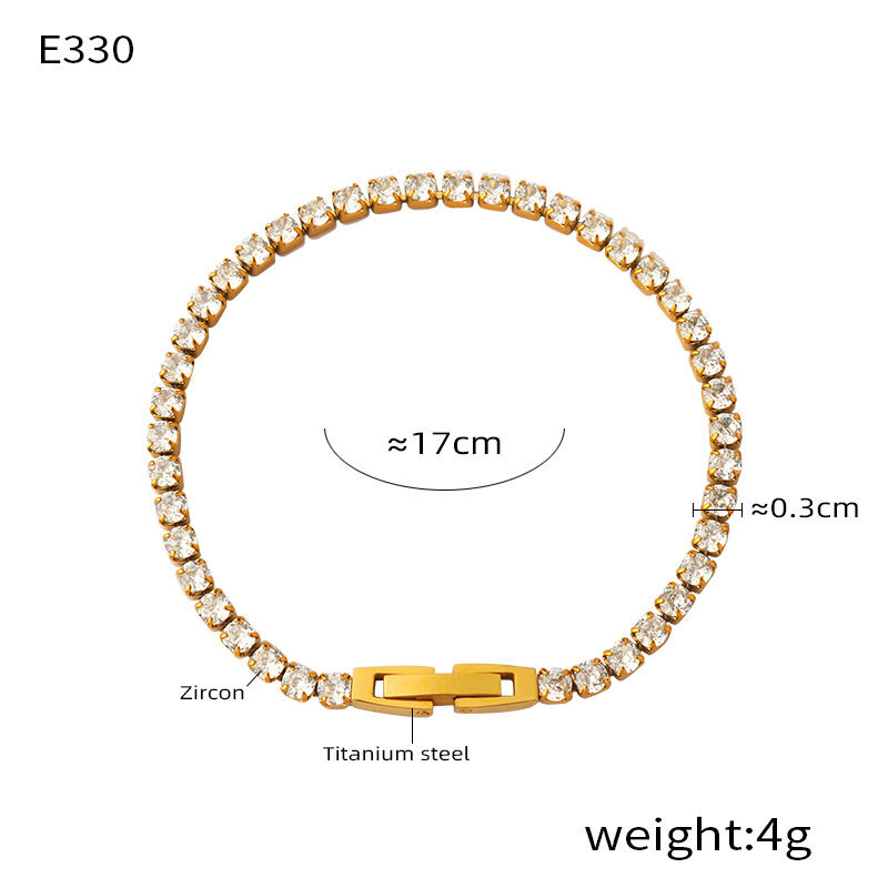 Luxurious Chain Stainless Steel Waterproof Gold Color Zircon Women's Chain Bracelets 