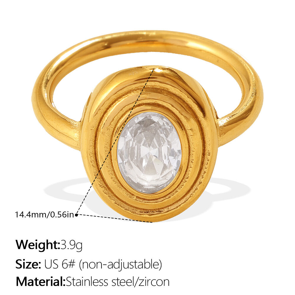 Simple Daily Circle Stainless Steel Waterproof   Gold Color  Zircon Women's Gemstone Rings Picture2