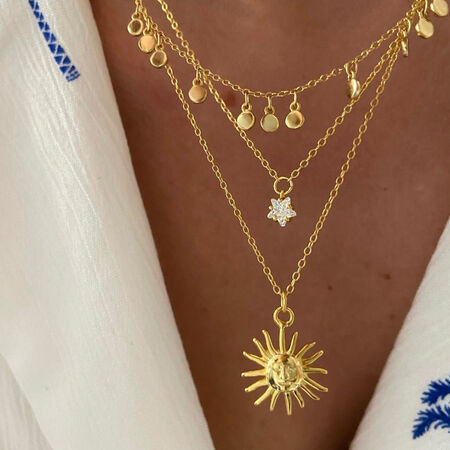 Simple Sun Stainless Steel Waterproof Gold Color Women's Pendant Necklaces