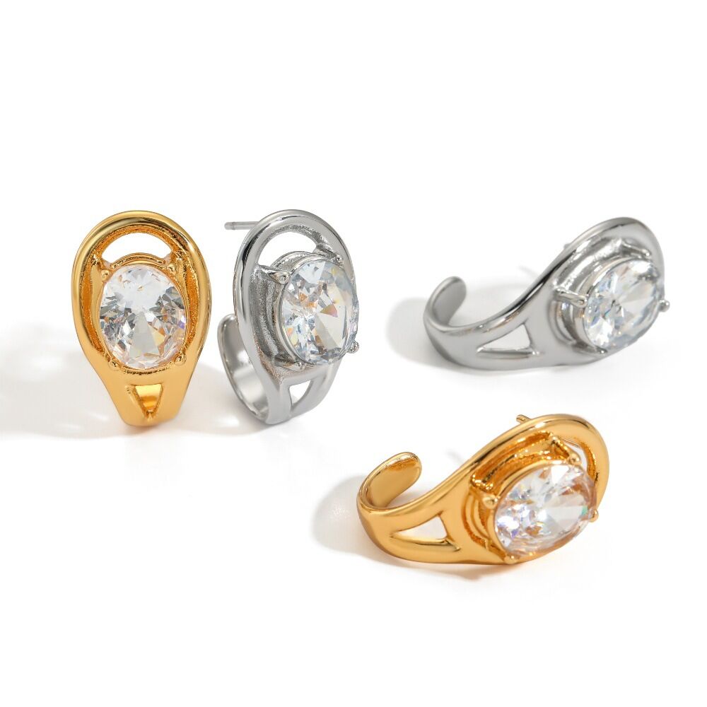 Simple Geometric Shape Stainless Steel Waterproof Gold Color Women's Stud Earrings h5Picture3