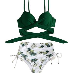 Green Clear Plant Patterned Polyester Polyester Bikini Set h5 Picture5