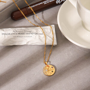 Retro Daily Circle Stainless Steel Waterproof Gold Color Zircon Women's Pendant Necklaces h5 Picture3