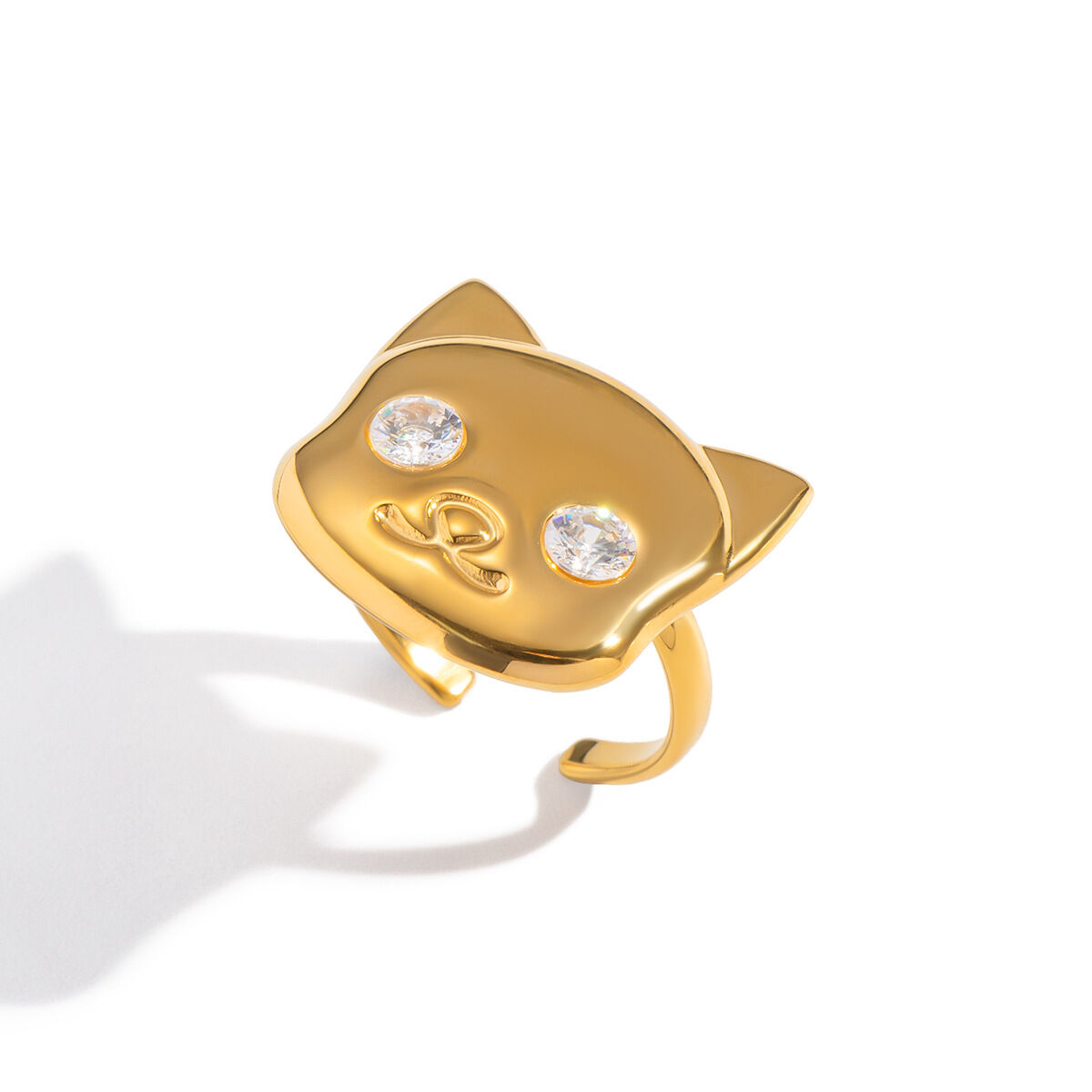 Simple Series Daily Animal Stainless Steel Waterproof   Gold Color  Zircon Minimalist Rings h5 Picture5