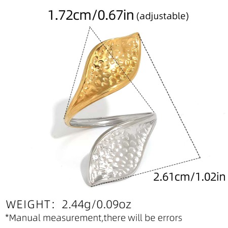 Irregular Shape Leaf Stainless Steel Waterproof Gold Color Statement Rings