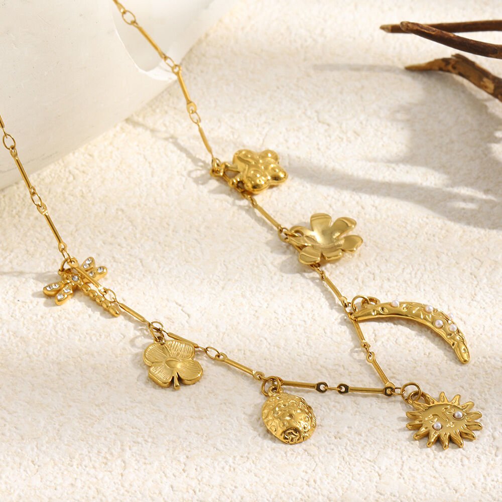 Sweet Flower Butterfly Stainless Steel Waterproof Gold Color Women's Pendant Necklaces Picture3