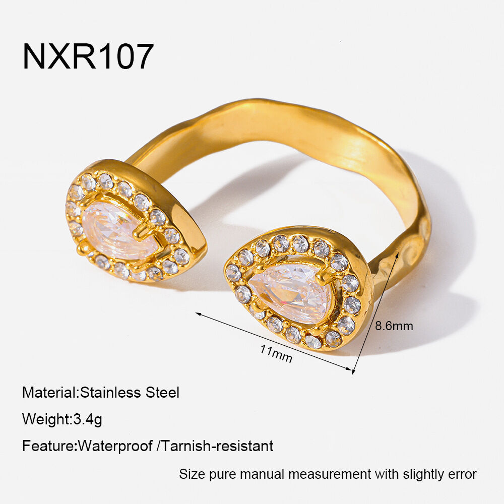 Bagues élégantes en acier inoxydable doré avec zircon, collection Luxueuse Series Elegant Drople h5 