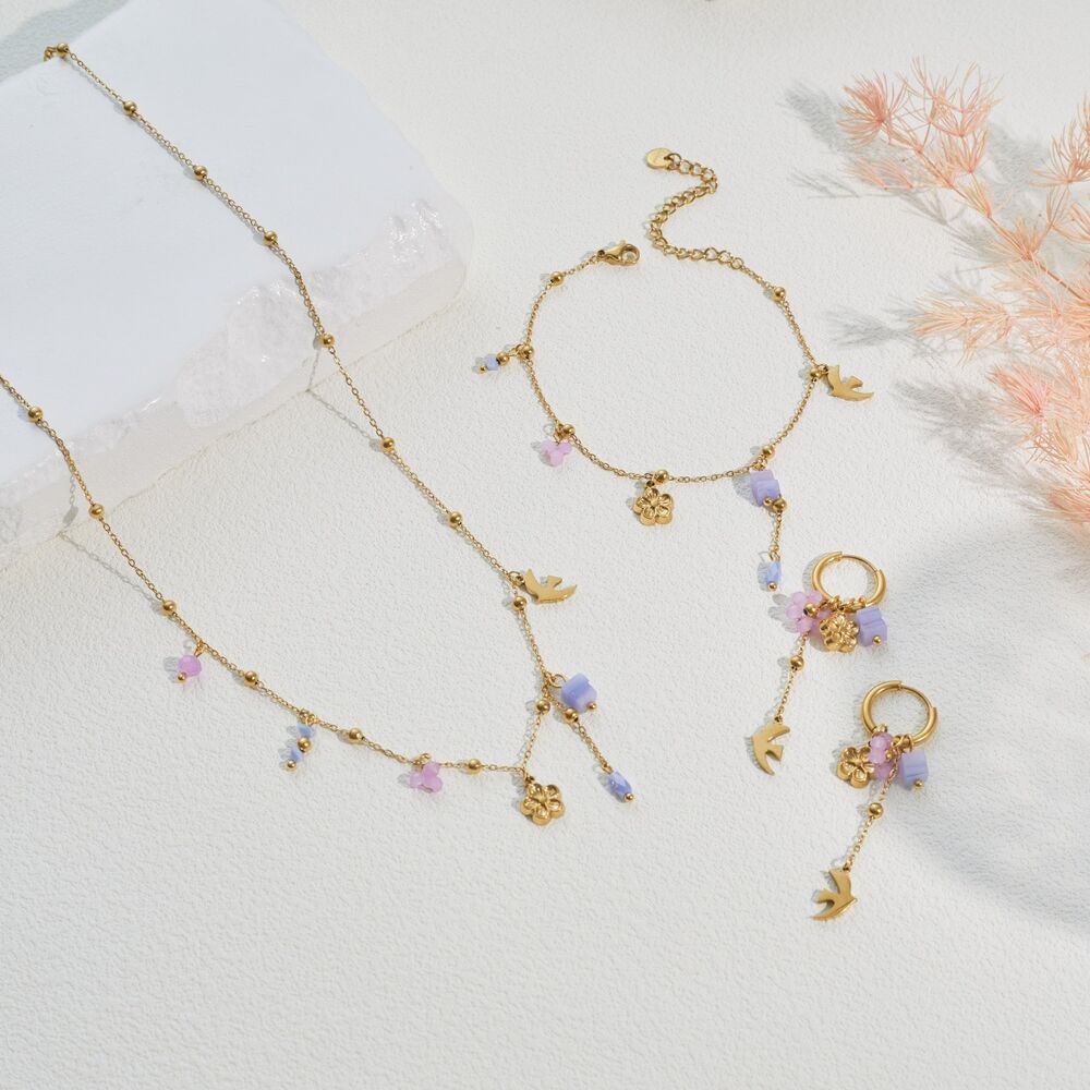 Simple Series Daily Flower Stainless Steel Waterproof Gold Color Women's Jewelry Sets h5Picture3