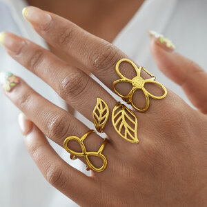 Simple Series Daily Irregular Shape Stainless Steel Waterproof Gold Color Statement Rings h5 Picture2