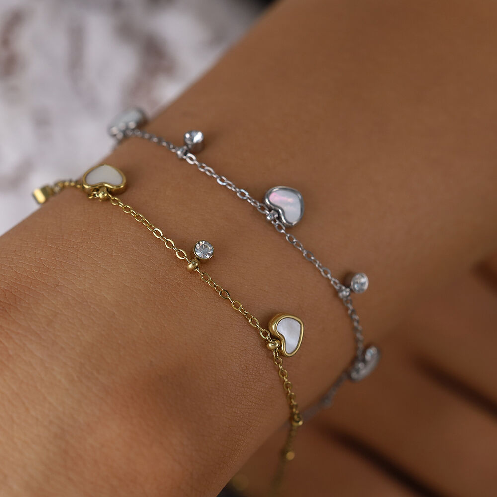 Simple Heart Circle Stainless Steel Gold Color Crystal Shell Women's Charm Bracelets h5Picture2