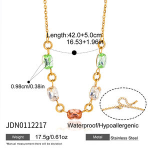 Simple Rectangle Stainless Steel Waterproof Gold Color Rhinestone Women's Beaded Necklaces h5