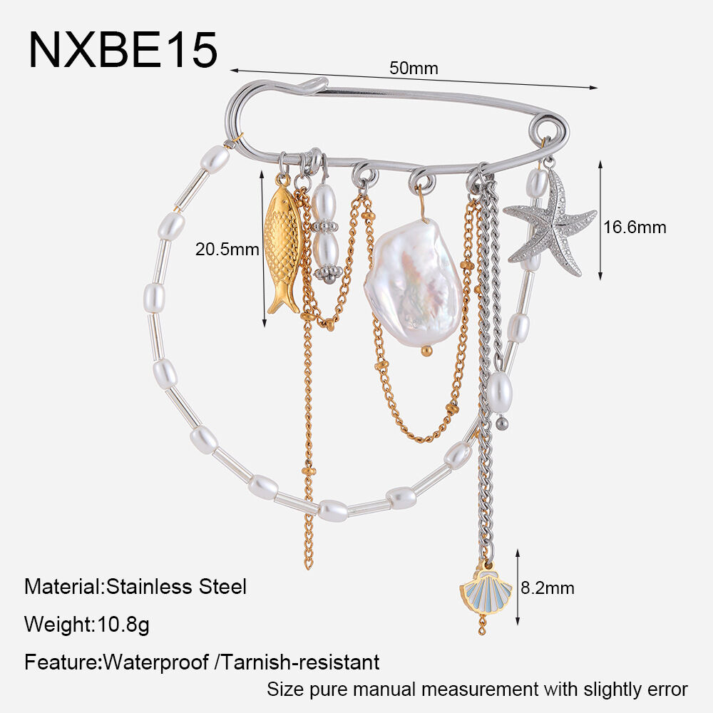 Luxuriöse, elegante Quastenkette, Edelstahl, wasserdicht, goldfarbene Broschen 