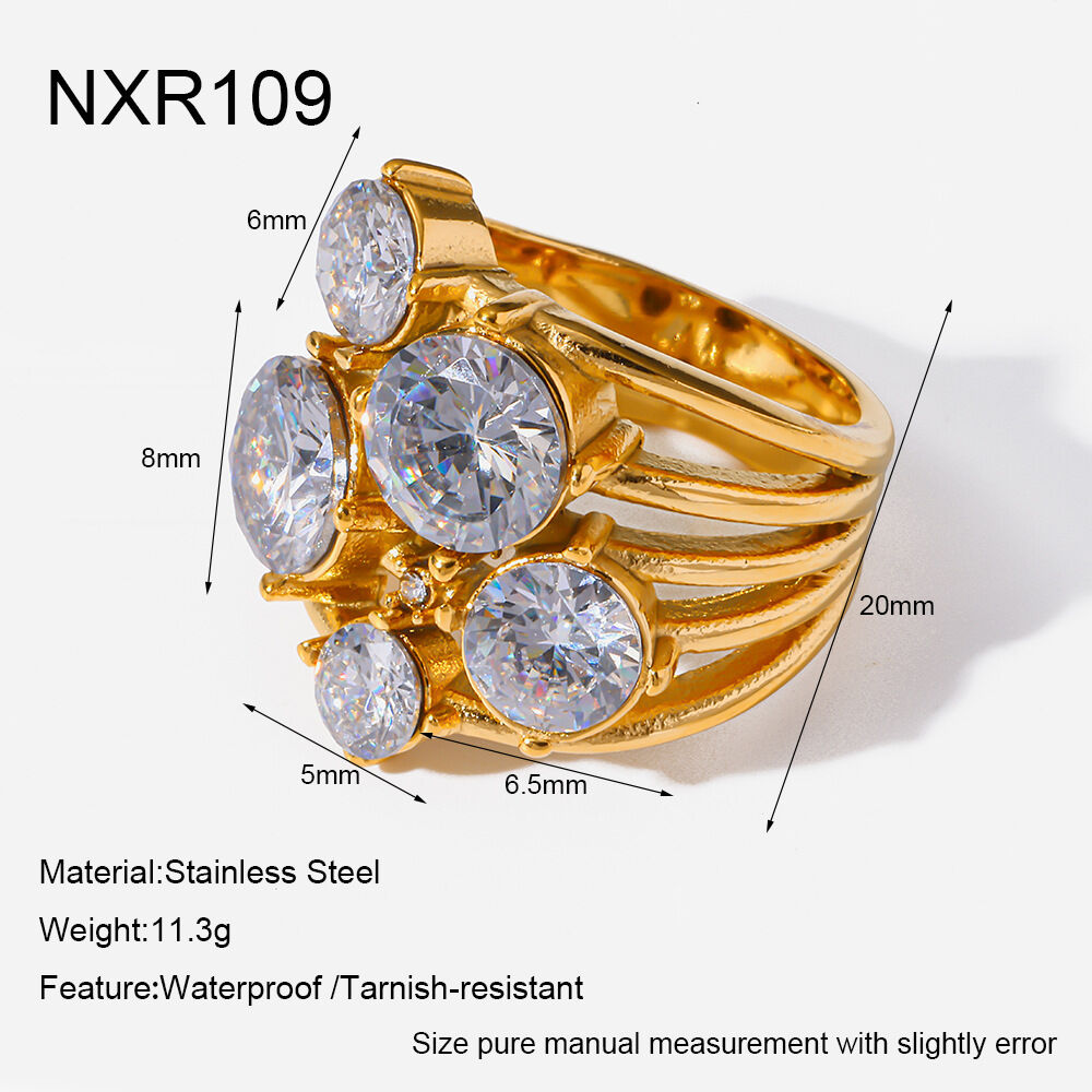 Luxuriöse, elegante Statement-Ringe aus Edelstahl in unregelmäßiger Form, wasserfest, goldfarben, mit Zirkonia h5 