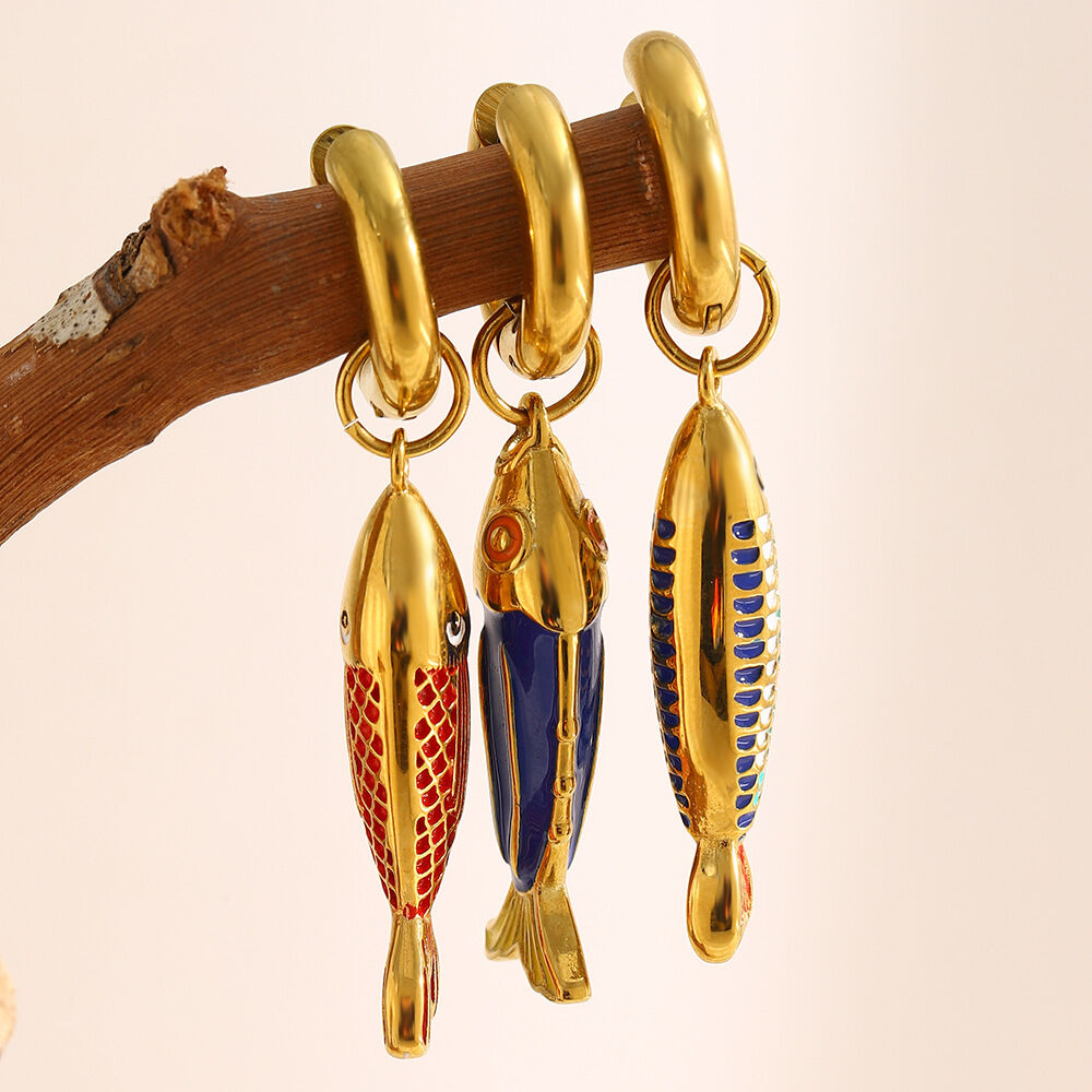 Vacation Fish Shape Stainless Steel Waterproof Gold Color Women's Drop Earrings h5Picture3