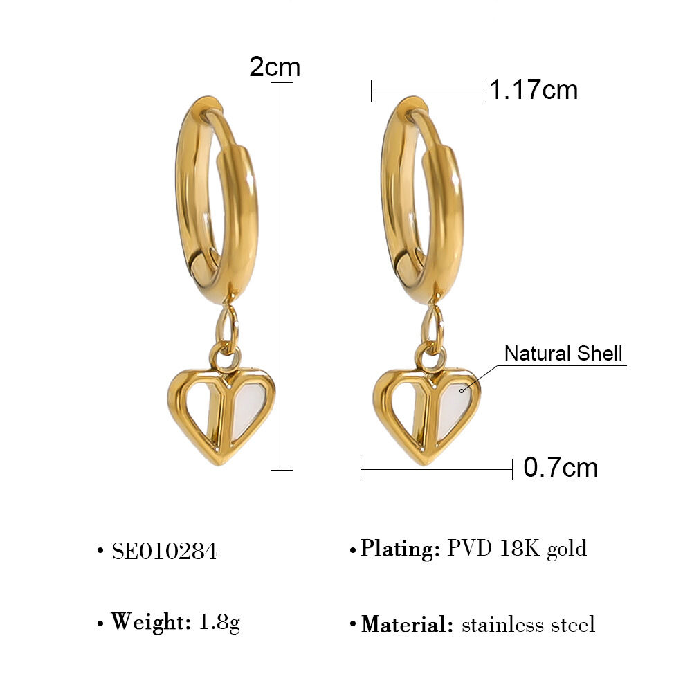 Simple Heart Stainless Steel Waterproof Gold Color Rhinestone Women's Drop Earrings h5 