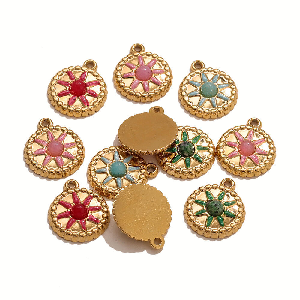 Classic Series Diy Sun Circle Stainless Steel Waterproof Gold Color Women's Pendants h5Picture5