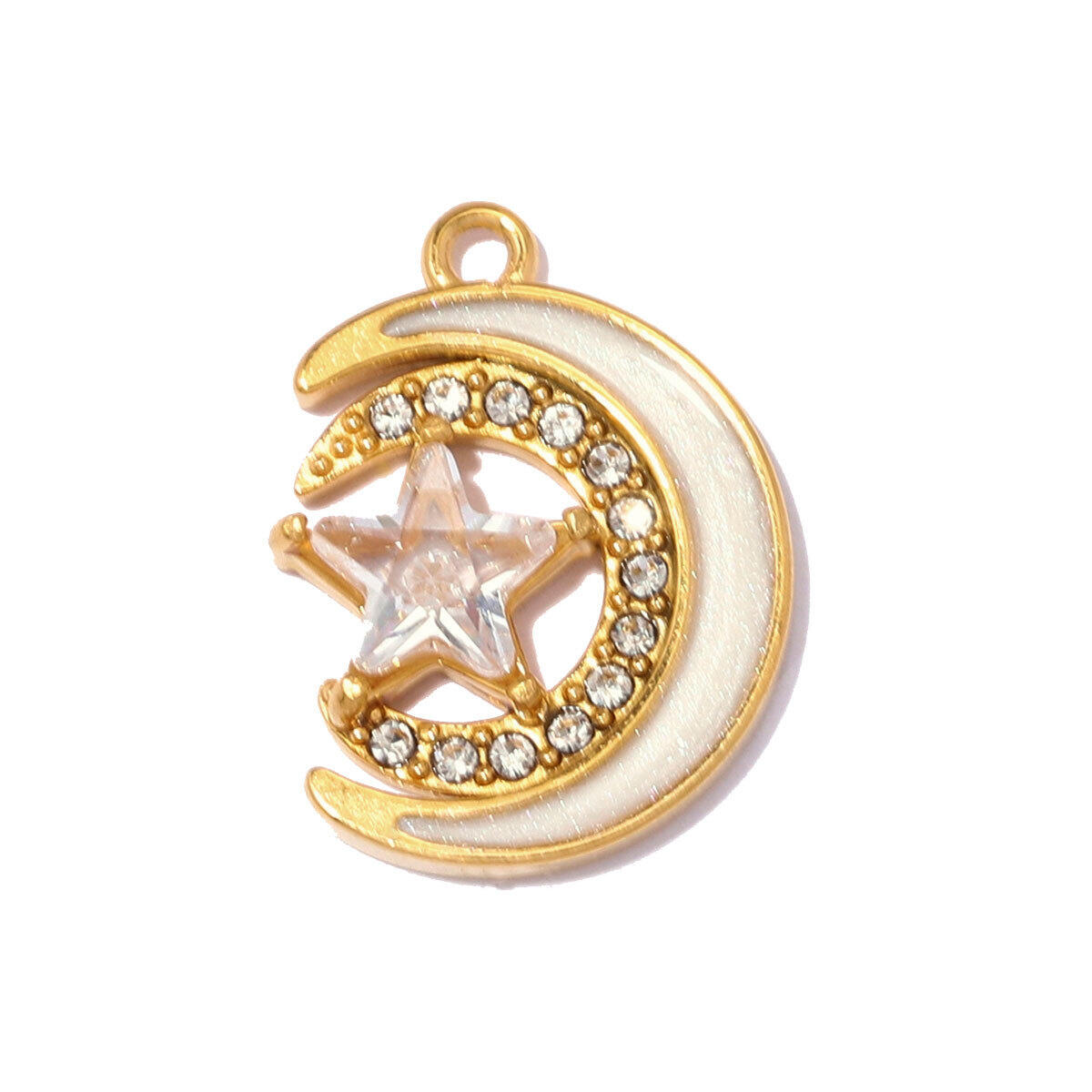 Colgantes sencillos de acero inoxidable color dorado con forma de estrella, círculo y luna, ideales para hacer tú mismo. 2