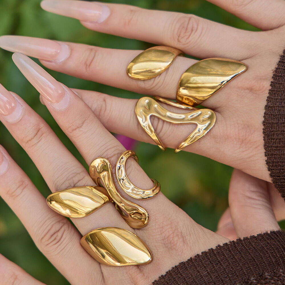 Simple Irregular Shape Stainless Steel Waterproof Gold Color Statement Rings Picture2