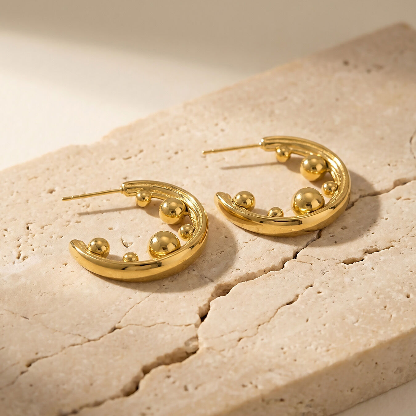 Simple C-shape Stainless Steel Waterproof Gold Color Women's Hoop Earrings Picture4