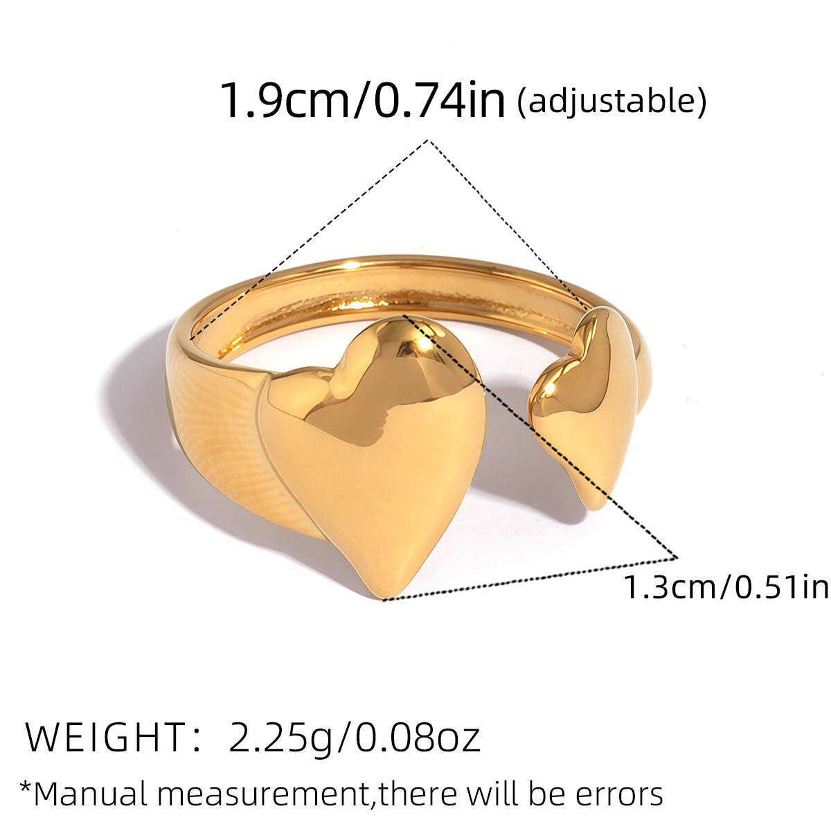 Simple Series Daily Heart Stainless Steel Waterproof   Gold Color  Statement Rings 