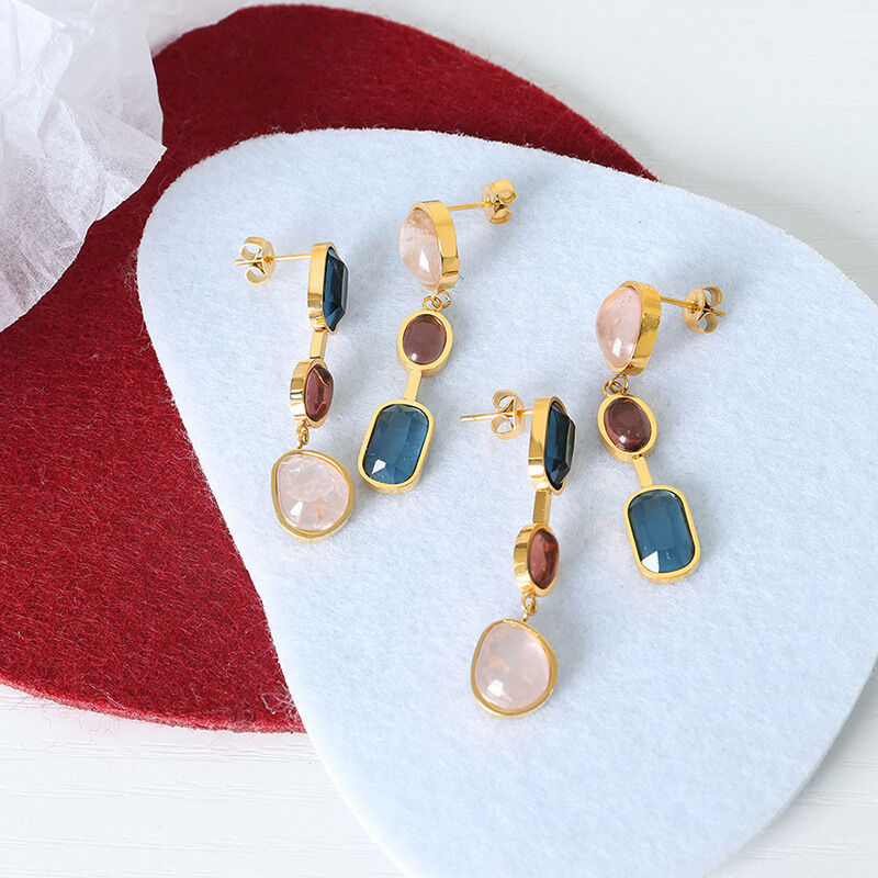 Elegant Stainless Steel Waterproof Gold Color Crystal Glass Women's Dangle Earrings h5 Picture2