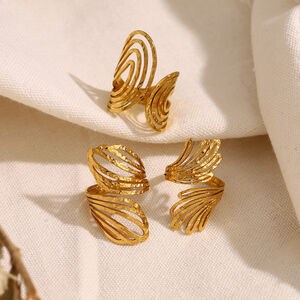 Schlichte, hohle, flügelförmige Statement-Ringe aus wasserdichtem Edelstahl in Goldfarbe h5 Bild4