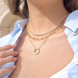 Simple Horseshoe-Shaped Stainless Steel Waterproof Gold Color Zircon Women's Necklaces Sets h5 Picture3