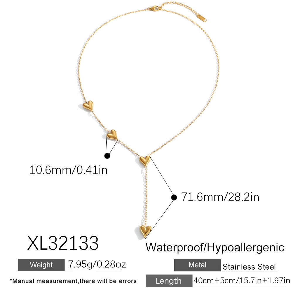 Simple Heart Stainless Steel Waterproof Gold Color Women's Pendant Necklaces 